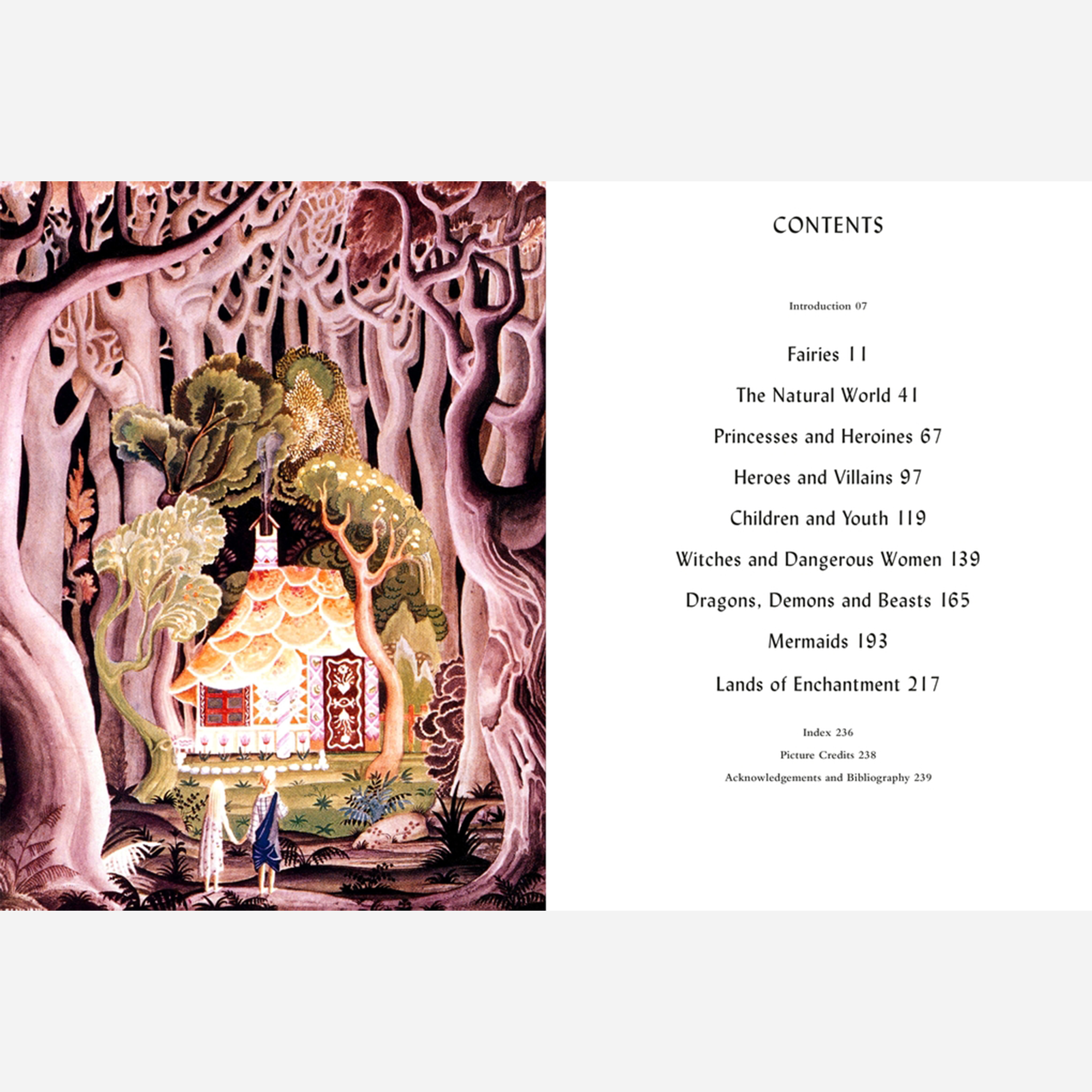 The contents page, showing an illustration of Hansel and Gretel